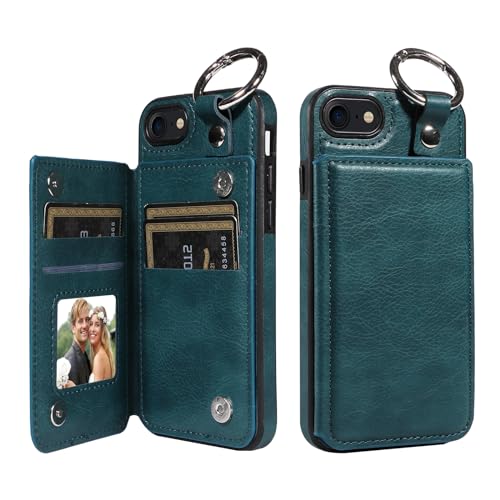 Étui en cuir PU de qualité supérieure avec anneau pour iPhone 7/8/SE bleu