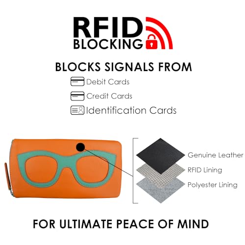 Image of ili New York Smooth Leather Soft Eyeglass Case, Zip Closure with RFID Blocking Lining, Travel-Friendly in Vibrant Colors