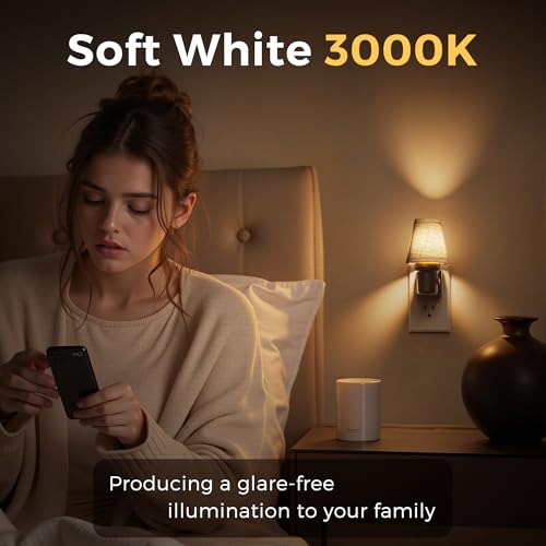 Image of L LOHAS LED Night Lights Plug into Wall, Linen Fabric Round Platform Decor Night Light, Dusk to Dawn Sensor Vintage Nightlight, 0-100LM Dimmable, for Bedroom Living Room Hallway