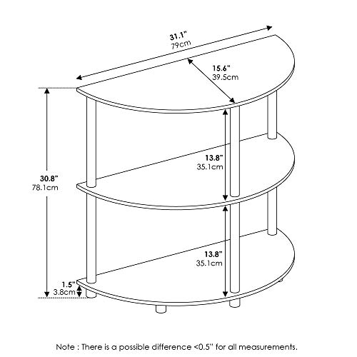 Image of Furinno Frans Turn-N Half Round Console Table with Stainless Steel Tubes, White Oak, 15.6D x 31.1W x 30.8H in