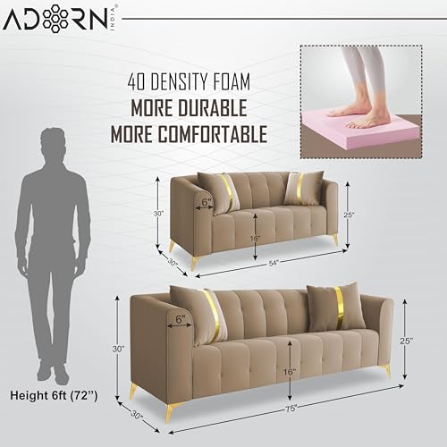 Image of Adorn India Premium Mystic - 3 Years Warranty - 3+2 Sofa Set Velvet Suede Fabric - Beige