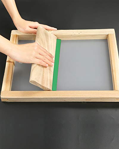 Aoibrloy 16 Pieces Screen Printing Squeegee kit with 2pcs 75 Durometer Wooden Ink Scraper (9.4, 5.9inch), 2pcs Plastic Printing Squeegee, 1pcs Masking Tape, 1pair Gloves, and 10pcs Wood Mixing Sticks