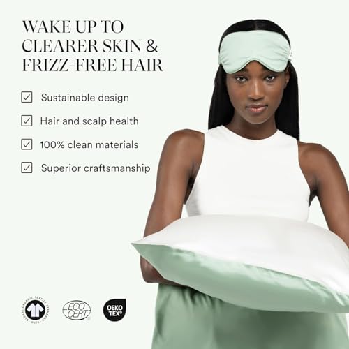 Image of Clementine Sleepwear Essentials Organic Match Point Green Sleep Mask + Hair Bonnet + Queen Size Pillow