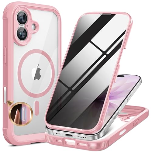 Image of Miracase for iPhone 17 Case with Privacy Screen Protector, Light Pink | Compatible with MagSafe, 360 Full Body Protection, Full Camera Protection, Military-Grade Shockproof Phone Case 6.3 inch