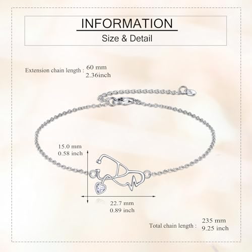 ONEFINITY Stethoscope Bracelet 925 Sterling Silver Nursing Jewelry Gift For Doctor Nurse3