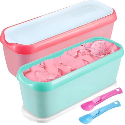 ZEXUPORIUM 2 Stück Eisbehälter für Selbstgemachtes Eis 1 5 Liter mit 2 Stück Ice Cream Scoop Wiederverwendbar