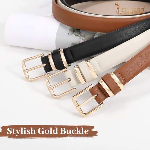 JASGOOD 3 Pack Women's Leather Belts for Jeans Dress Pants Trendy Belts with Gold Buckle2