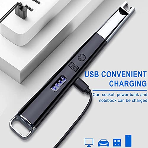 Image of Electric Arc Lighter, Windproof USB Rechargeable, Flameless, Modern Black Aluminum + Zinc Alloy, For Home, Kitchen, Outdoor, BBQ, Camping