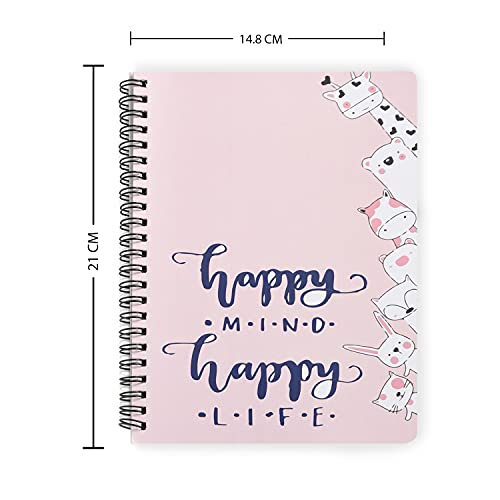 Image of Papboo A5 Handy, Happy Mind, Easy to Carry Spiral Wiro Notebook : 100 GSM Natural Shade Paper, Dot Grid, 120 Pages, Journal, Diary, Gift