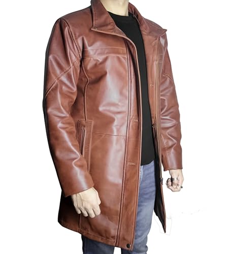 Image of Leather Car Coat For Men 3 /4 Length Mens Leather Jackets - Real Lambskin Long Coat For Men