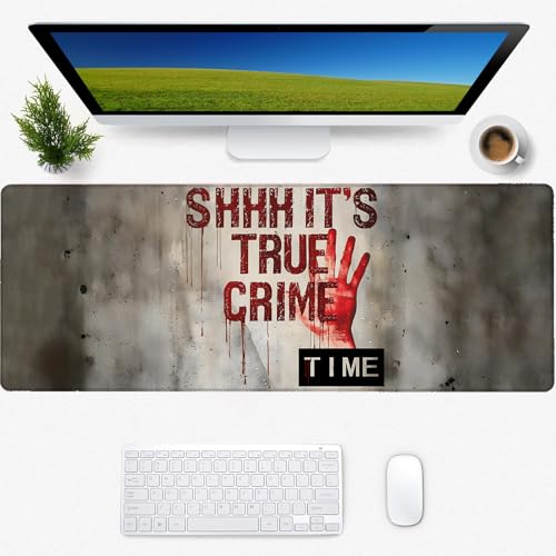 True Crime Gaming Mouse Pad, Desk Mat, Non-Slip Rubber Base Cool Aesthetic MousePads for Computer Laptop Keyboard Office School Home Desktop Accessories Decor 31.5" x 11.8"