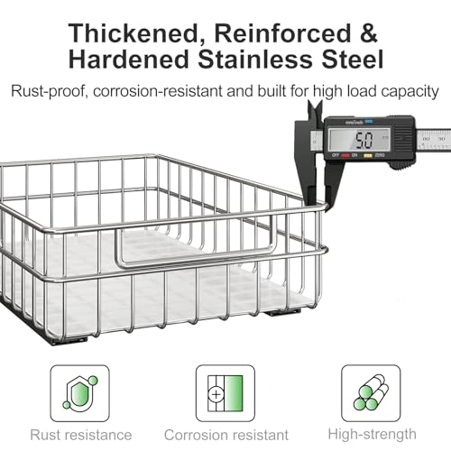 Pull out Cabinet Organizer, Stainless Steel 4-Pack Slide out Drawer with Silent Full-Extension Slides, Adhesive Roll out Can Spice Storage Basket Shelf Rack for Pantry, Kitchen, Bathroom, Home Closet by Kitstorack - Image 4
