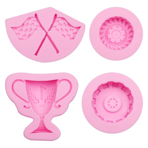 Race Car Silicone Molds, 3D Round Tire Fondant Mold, Truck Wheel Shape Silicone Mold, Racing Car Chocolate Candy Mold Baking Mold Cupcake Topper Decoration for DIY Boy Birthday Clay Resin Crafting