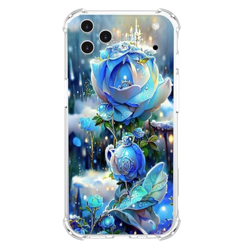 IVY TPU Case for iPhone 17 Pro Clear Case with Rose Design, Anti-Yellowing, Anti-Fall,Wireless Charging Compatible Cover - Blue