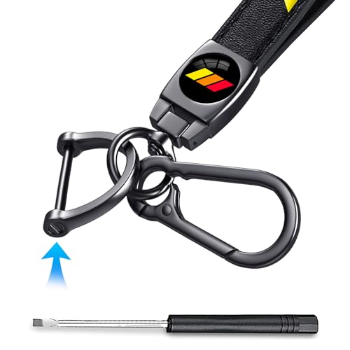 Image of Black Car Keychain for Toyota Tacoma 4Runner Tundra TRD Camry Rav4, Black Leather & Metal Key Ring with Tri-Color Stripe Logo, Car Key Holder Accessories