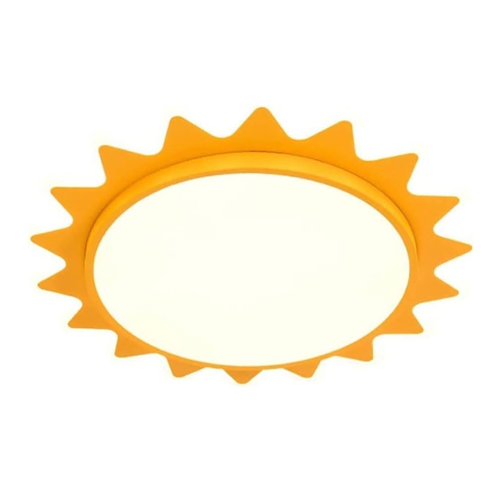 KXEcoLife LED Ceiling Light Fixture, Flush Mount Chandelier, Creative Yellow Sun Shape Lamp, s, for Bedroom Corridor Aisle (Tricolor Light)