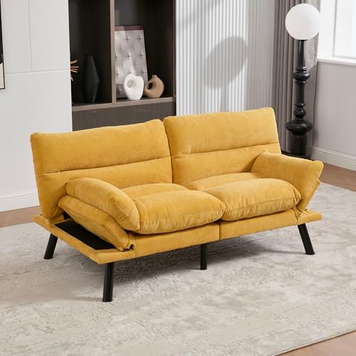Moderno sofá de dos plazas con respaldo y reposabrazos ajustables, patas de metal, comodidad y estabilidad, diseño ergonómico, asiento transpirable (chenilla, amarillo mostaza)