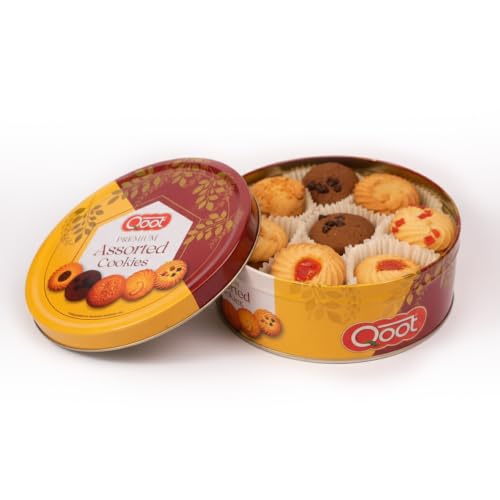 Image of Qoot Assorted Cookies 400g | Premium Cookies Biscuit Tin Box | Fresh Baked Bakery Biscuits | Mixed Cookies Collection | Gift Box for Family & Friends