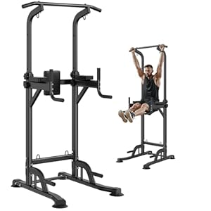 VEVOR Power Tower Dip Station – Estación de dominadas de 10 niveles de altura ajustable, multifuncional para entrenamiento de fuerza para gimnasio en casa con respaldo ajustable de 7 niveles