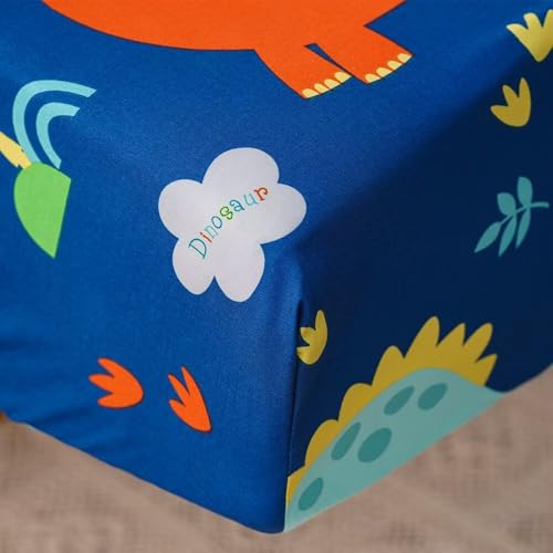 Image of CLOTHKNOW Dinosaur Toddler Bedding Sets for Boys Girls 4Pieces Blue Bedding Sets Cartoon Cute Animal Pattern Comforter Sets Soft Crib Bed Sets