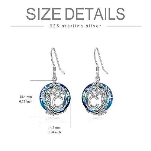 TOUPOP Tree of Life Initial Earrings 925 Sterling Silver A-Z Letter Drop Dangle Earrings Blue Circle Crystal Jewelry Birthday Christmas Gifts for Women Her Girlfriend Mom3