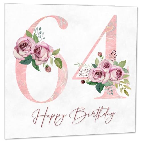 Tarjeta de 64 cumpleaños para mujer, tarjetas florales de 64 cumpleaños para mujer de 64 años, sesenta y cuatro, sesenta y cuatro damas, abuela, mamá, tía, hermana, mamá, amiga