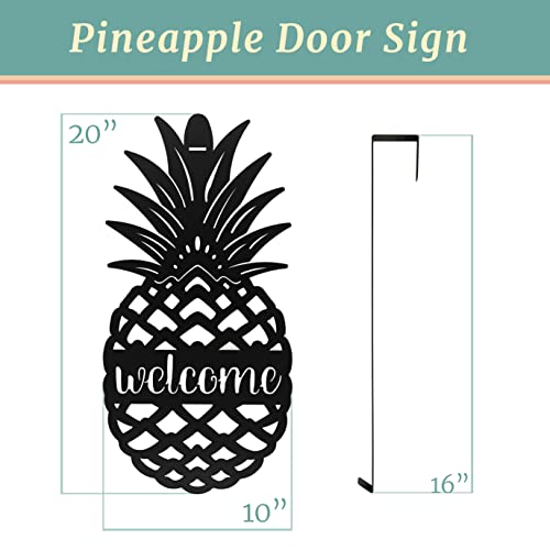 Pineapple Front Door Welcome Sign, Painted Metal, Includes Over The Door Hanger, Farmhouse, Porch Decor (Black) #TOP2