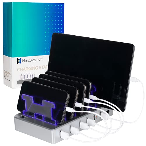 Hercules Tuff Charging Station for Multiple Devices, with 4 USB Ports, Compatible with Cell Phones, Smart Phones, Tablets, and Other Electronics, Black