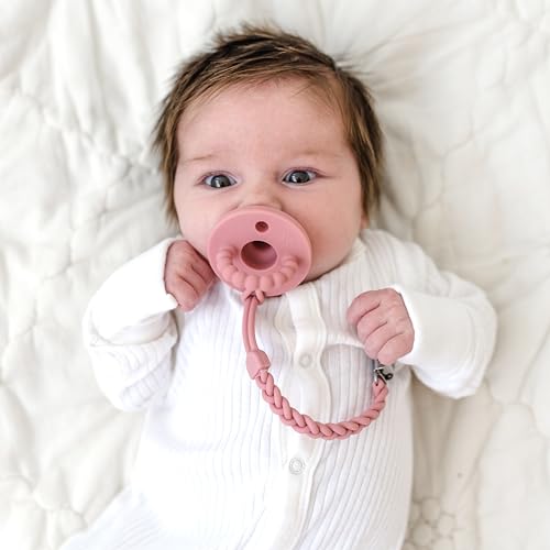Image of Ryan & Rose Cutie Clip Braiden Pacifier Clip - Braided Silicone (Rose)