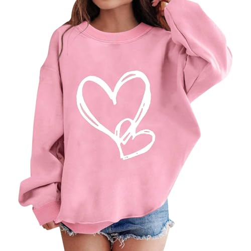 Girls Oversized Sweatshirt Heart Love Preppy Sweatshirts Fall Winter Long Sleeve Teen Girl Cute Fashion Clothes Pink 3-4 Years