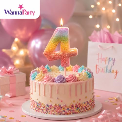Image of Wanna Party Glitter Colorful 4th Birthday Candle, Number 4 Cake Candle Cake Toppers for Girl Women, Glitter Colorful Themed Party Decorations Supplies Birthday Gifts