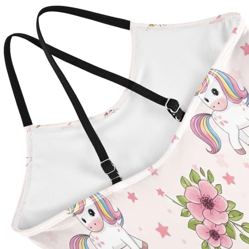 Cute Cartoon Unicorns Girl Bathing Suit with Adjustable Shoulder Strap, Beach Swim Suits Kids, 3-104