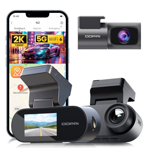 DDPAI N2 Dual Câmera Veicular Frontal Traseira 2K+1080P, Dashcam Com ADAS 2.0, Wi-Fi 6 Câmera para Carro, Modo Estacionamento 24H, Supercapacitor, Visão Noturna AI (Sem Cartão SD)