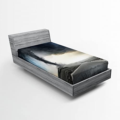 Ambesonne Nature 2 Pack Fitted Sheet, Black Tornado Funnel Gas, Bed Cover All-Round Elastic Deep Pockets 2 Pieces, Package Contains 2 Twin XL Size Fitted Sheets, Silver