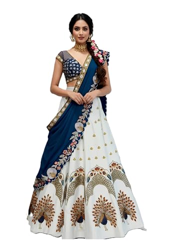 Image of Fancy Heavy Embroidery Work Shimmer Silk Semi-stitched Rajasthani Poshak Rajputi Lehenga Choli For Women