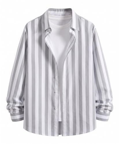 Image of IndoPrimo Men's Striped Cotton Shirt | Slim Fit Stylish Casual Shirt for Man | Full Sleeve Summer Wear Vertical Stripe Shirt for Office, Vacation