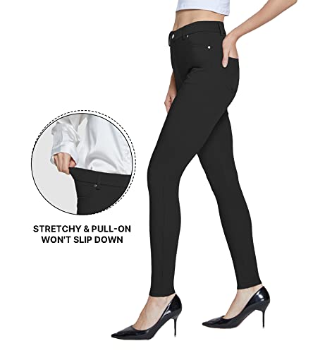 Chinfun Women's Dress Legging Pants Stretch Pull On Jeggings Skinny Work Pants Comfy Business Casual Slacks Office Black M #TOP2