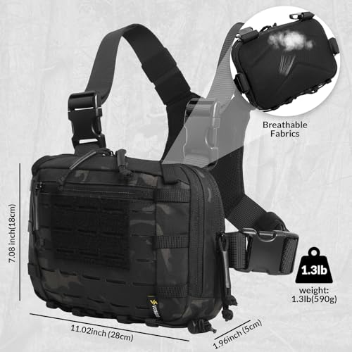 Tactical Chest Pack EDC Chest Bag 2L Utility Molle Chest Rig Pouch with CCW Compartment Adjustable Strap Outdoor (Dark Black) by VOTAGOO GEAR - Image 2