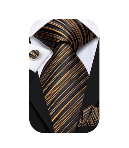 Image of Dubulle Mens Paisley Floral Silk Tie for Men Striped Necktie and Pocket Square Cufflinks Set Wedding Business