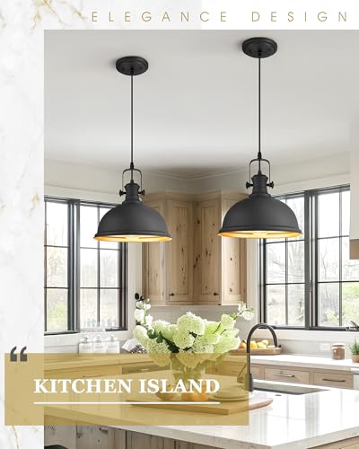 Image of 2-Pack Black Pendant Lights for Kitchen Island, 11.5 inch Metal Shade