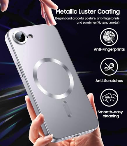 Image of DIZORO Magnetic Case for iPhone 17e / iPhone 16e Case [Compatible with MagSafe][Built-in Camera Lens Protector] Slim Soft Silicone Bumper Shockproof Metallic Luster Back Cover Phone Case (Silver)