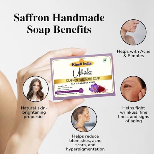 Image of Khadi Saffron Handmade Bathing Soap Bar 125g (Pack of 4) | Natural & Herbal | Glowing & Brightening Skin | For Acne, Pimple, Scars & Pigmentation | All Skin Types | For Men & Women
