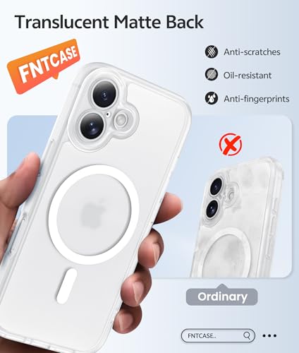 Image of FNTCASE for iPhone 16 Plus Case: [Compatible with Magsafe] Translucent Matte Cases with [Full Camera Protection] [Screen Protector] Military Grade Shockproof Protective Phone Cover - White