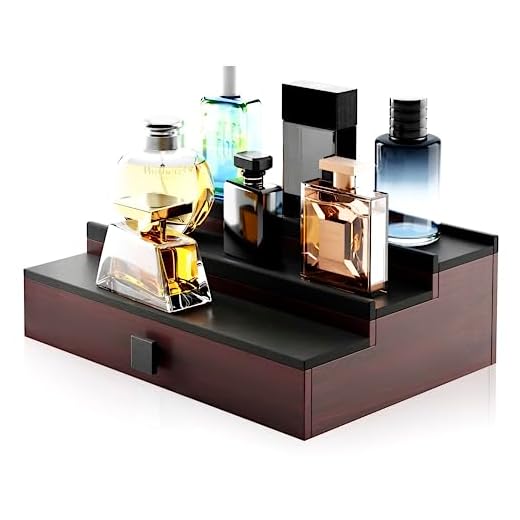 HOTCAN Wooden Cologne Organizer for Men - 3 Tier Display Shelf with Drawer and Hidden Compartment - Perfect for Organizing and Storing Colognes and Accessories - A Great Gift for Men