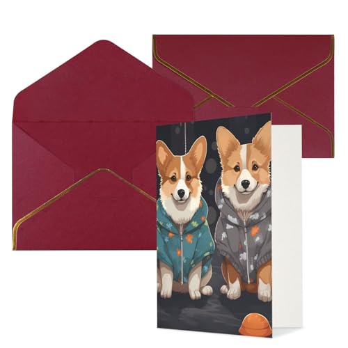 KKLWEGU 服を着ているコーギー犬のグリーティングカード 封筒付き あなたのことを考えているカード ハッピーバースデー 結婚式 招待状 空白のメモカード あらゆる機会に 4x6