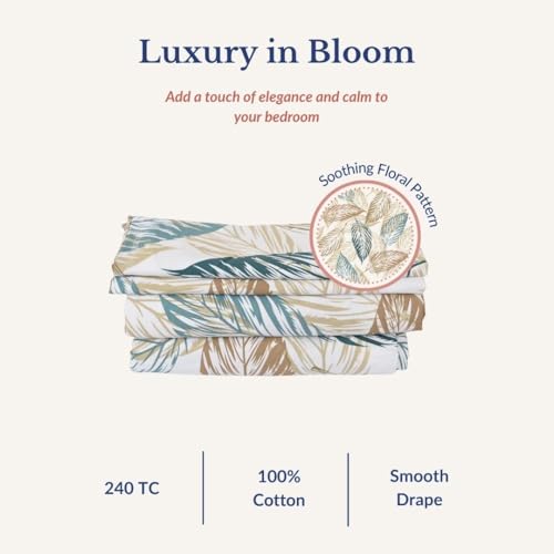 Image of Jaipur Weaves Cotton King Size Bedsheet 108x108 Super King, 100% Pure Cotton Bed Sheet with 2 Pillow Covers, 240 TC Soft Breathable Leafy Design Bedding - (Grey Olive, Super King)