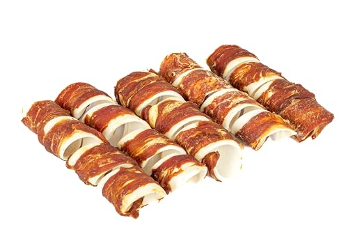 Bontoy 5 Kauspiralen aus getrockneter Rinderhaut mit Entenbrust umwickelt I 300g I der ideale Hundesnack I Belohnung I Leckerli I Kauspaß I