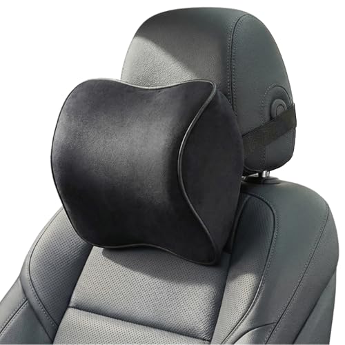 Image of KINGSWAY Car Accessories Headrest Seat Cushion, Universal Use, Long Drive Travel Orthopedic Neck Rest Car Memory Foam Pillow in Black, Super Soft and Super Comfort Sciatica Back Support, Pack of 1