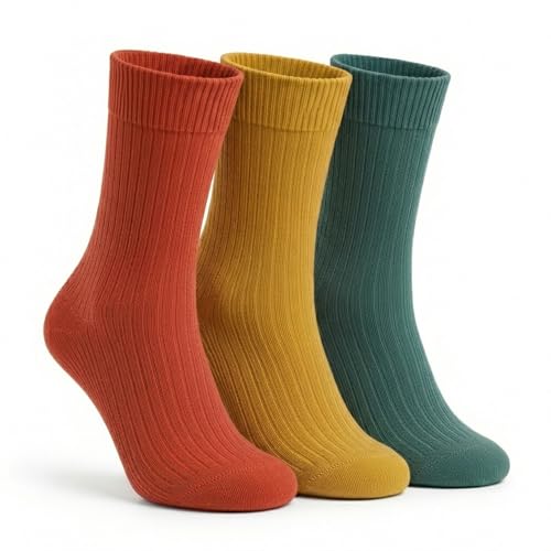 Bulusorganic 3 Pairs 98% Organic Cotton Crew Socks Soft Breathable Non-Tight Seamless Casual Socks for Men & Women (US Numeric 6 8 Regular Regular Colorful)