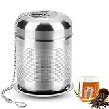 elzle Infusore per Tisane,Filtro Per Tè In Acciaio Inox,Filtro per Tè Sfuso, Filtro da Tè in Acciaio Inossidabile 304,con Catena Lunga e Vassoio Raccogligocce Rotondo, per Infusione di Tè Sfuso